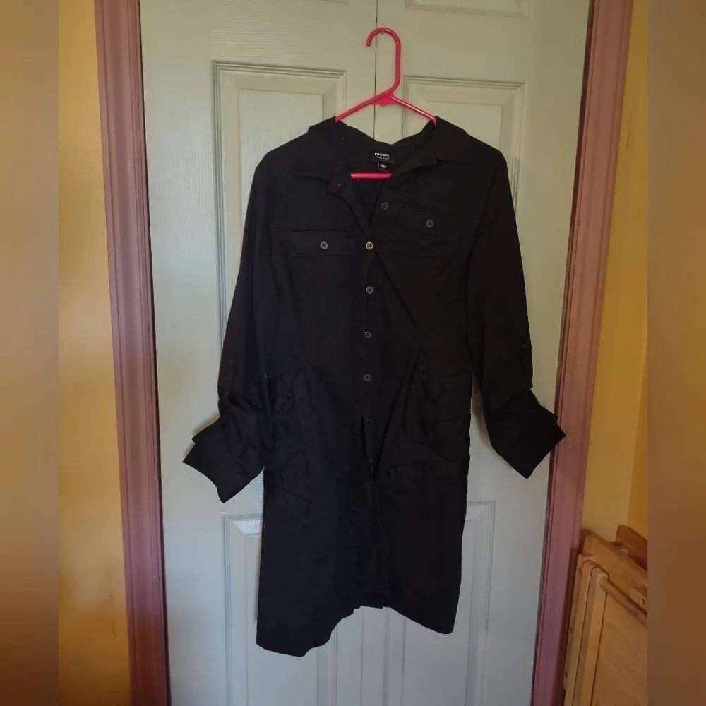 Nicole Miller Black Button Up Trench Coat Style Shirt Size 12 - Picture 1 of 5